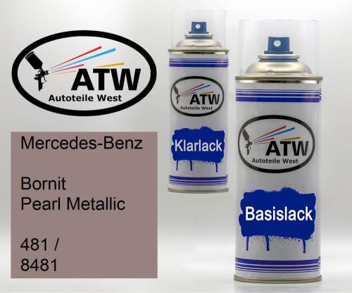 Mercedes-Benz, Bornit Pearl Metallic, 481 / 8481: 400ml Sprühdose + 400ml Klarlack - Set, von ATW Autoteile West.